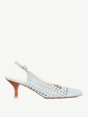 Stuart Weitzman Meeting Blue Woven-Leather Slingback Pumps